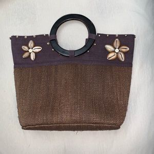 Vintage Straw Seashell Brown Tote